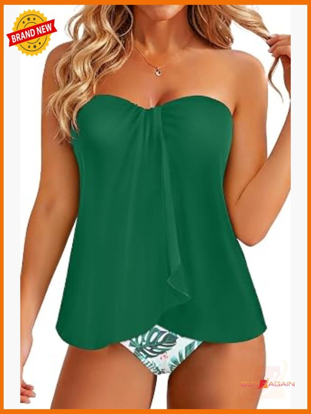 Women's Tankini Swim Set - Halter Bandeau Top with Tummy Control Bottom